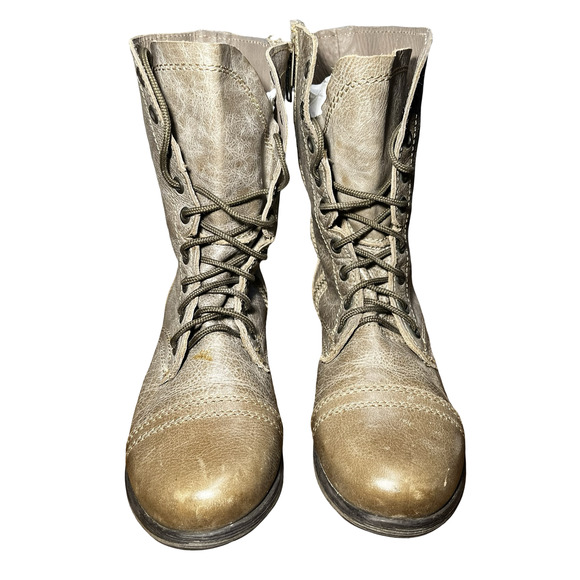 Steve Madden Boots Womens Size 6 Taupe Troopa Combat Lace Up Side Zip Leather - Picture 4 of 10